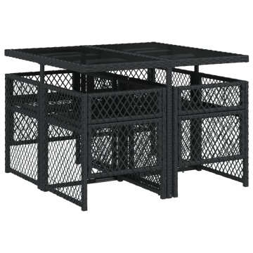 Set mobilier de grădină cu perne, 5 piese, negru, poliratan - Img 8
