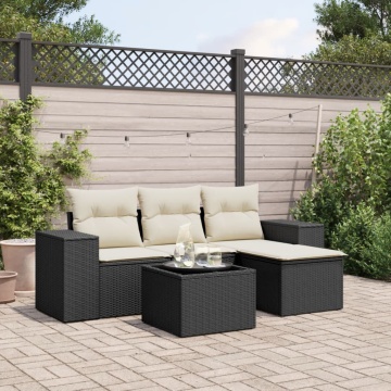 Set mobilier de grădină cu perne, 5 piese, negru, poliratan - Img 1