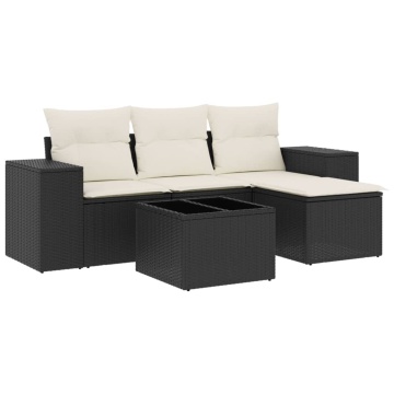 Set mobilier de grădină cu perne, 5 piese, negru, poliratan - Img 2
