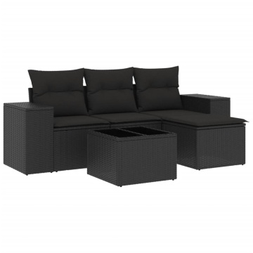 Set mobilier de grădină cu perne, 5 piese, negru, poliratan - Img 2