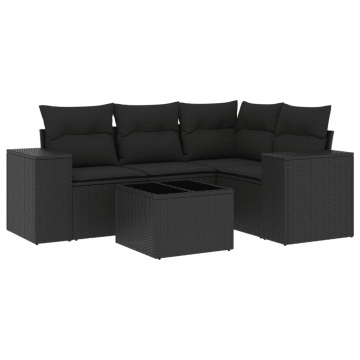 Set mobilier de grădină cu perne, 5 piese, negru, poliratan - Img 2