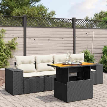 Set mobilier de grădină cu perne, 5 piese, negru, poliratan - Img 1