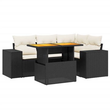 Set mobilier de grădină cu perne, 5 piese, negru, poliratan - Img 2