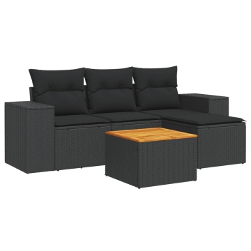 Set mobilier de grădină cu perne, 5 piese, negru, poliratan - Img 2