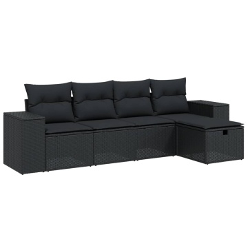 Set mobilier de grădină cu perne, 5 piese, negru, poliratan - Img 2