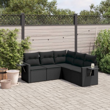 Set mobilier de grădină cu perne, 5 piese, negru, poliratan - Img 1