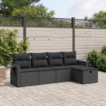 Set mobilier de grădină cu perne, 5 piese, negru, poliratan - Img 1