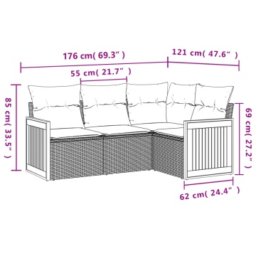 Set mobilier de grădină cu perne, 5 piese, negru, poliratan - Img 3