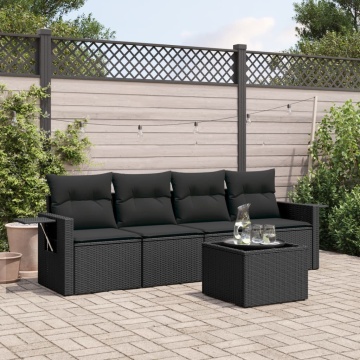 Set mobilier de grădină cu perne, 5 piese, negru, poliratan - Img 1