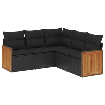 Set mobilier de grădină cu perne, 5 piese, negru, poliratan - Img 2