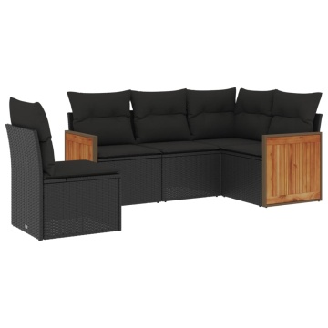 Set mobilier de grădină cu perne, 5 piese, negru, poliratan - Img 2