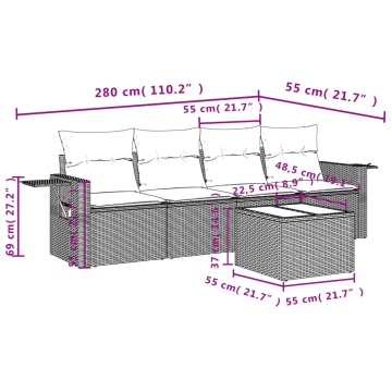 Set mobilier de grădină cu perne, 5 piese, negru, poliratan - Img 3