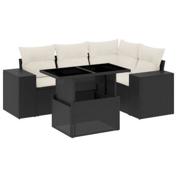 Set mobilier de grădină cu perne, 5 piese, negru, poliratan - Img 2