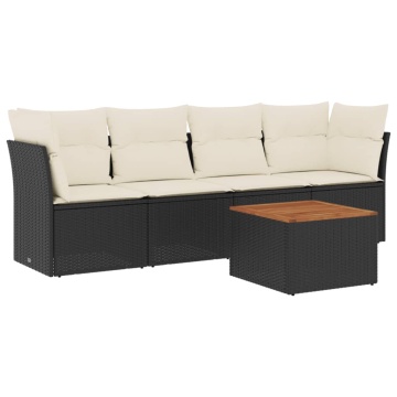 Set mobilier de grădină cu perne, 5 piese, negru, poliratan - Img 2