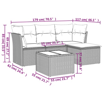 Set mobilier de grădină cu perne, 5 piese, negru, poliratan - Img 3