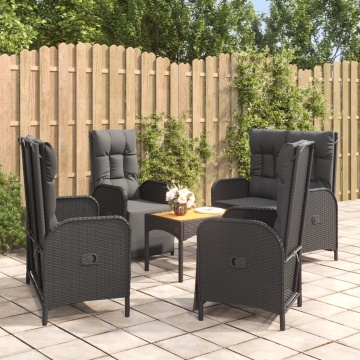 Set mobilier de grădină cu perne, 5 piese, negru, poliratan - Img 1