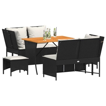 Set mobilier de grădină cu perne, 5 piese, negru, poliratan - Img 4