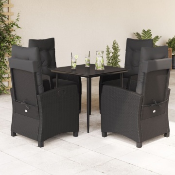 Set mobilier de grădină cu perne, 5 piese, negru, poliratan - Img 1