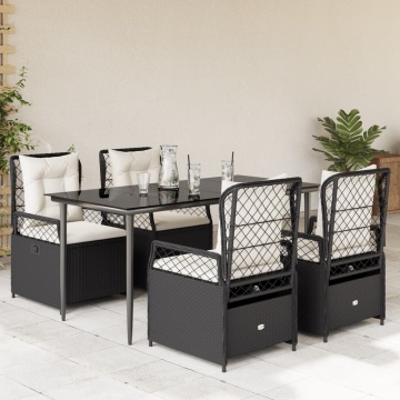 Set mobilier de grădină cu perne, 5 piese, negru, poliratan - Img 1