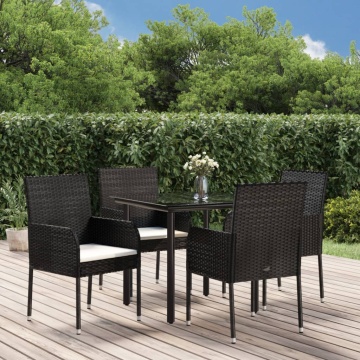 Set mobilier de grădină cu perne, 5 piese, negru, poliratan - Img 1