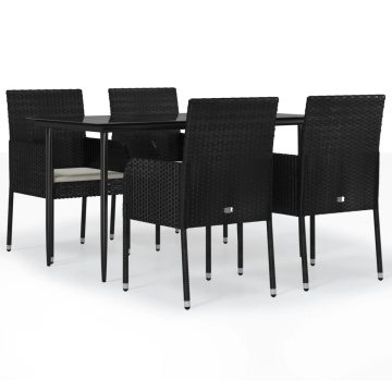 Set mobilier de grădină cu perne, 5 piese, negru, poliratan - Img 2
