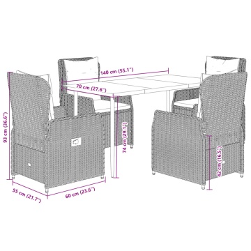Set mobilier de grădină cu perne, 5 piese, negru, poliratan - Img 7