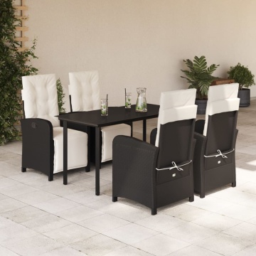 Set mobilier de grădină cu perne, 5 piese, negru, poliratan - Img 1