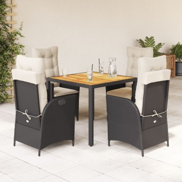 Set mobilier de grădină cu perne, 5 piese, negru, poliratan - Img 1