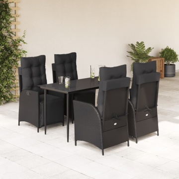 Set mobilier de grădină cu perne, 5 piese, negru, poliratan - Img 1