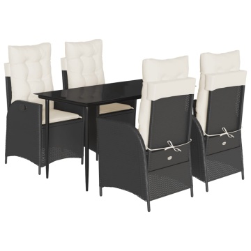 Set mobilier de grădină cu perne, 5 piese, negru, poliratan - Img 2