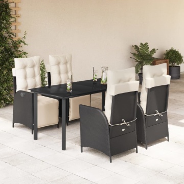 Set mobilier de grădină cu perne, 5 piese, negru, poliratan - Img 1