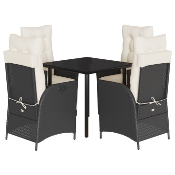 Set mobilier de grădină cu perne, 5 piese, negru, poliratan - Img 2