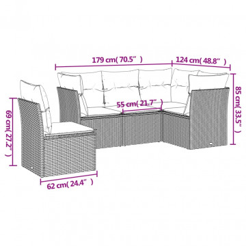 Set mobilier de grădină cu perne, 5 piese, negru, poliratan - Img 3