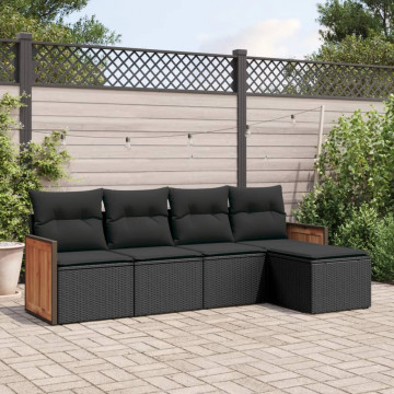 Set mobilier de grădină cu perne, 5 piese, negru, poliratan - Img 1