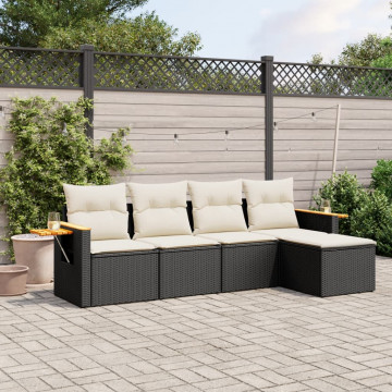 Set mobilier de grădină cu perne, 5 piese, negru, poliratan - Img 1