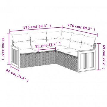 Set mobilier de grădină cu perne, 5 piese, negru, poliratan - Img 3