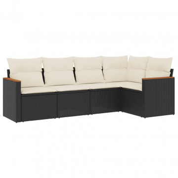 Set mobilier de grădină cu perne, 5 piese, negru, poliratan - Img 2