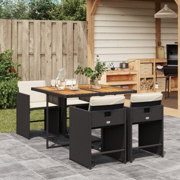Set mobilier de grădină cu perne, 5 piese, negru, poliratan - Img 1