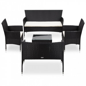 Set mobilier de grădină cu perne, 5 piese, negru, poliratan - Img 1