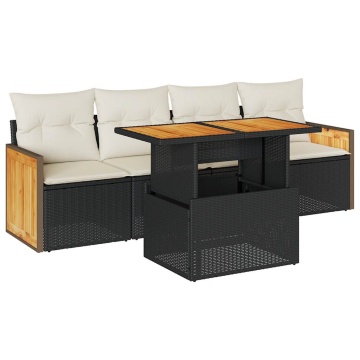 Set mobilier de grădină cu perne, 5 piese,poliratan/lemn acacia - Img 2