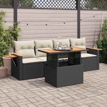 Set mobilier de grădină cu perne, 5 piese,poliratan/lemn acacia - Img 1