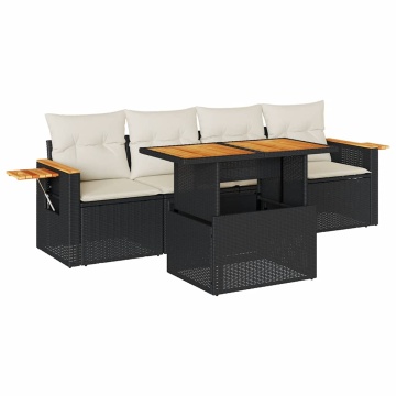 Set mobilier de grădină cu perne, 5 piese,poliratan/lemn acacia - Img 2