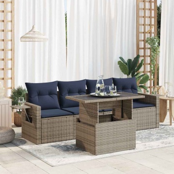 Set mobilier de grădină cu perne, 5 piese,poliratan/lemn acacia - Img 1