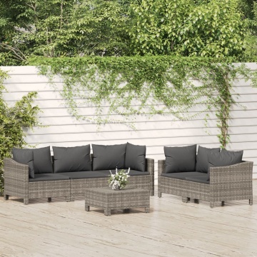 Set mobilier de grădină cu perne, 6 piese, gri, poliratan - Img 1