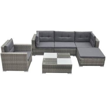 Set mobilier de grădină cu perne, 6 piese, gri, poliratan - Img 1