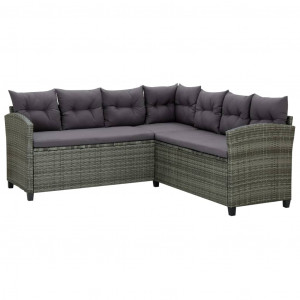 Set mobilier de grădină cu perne, 6 piese, gri, poliratan - Img 3