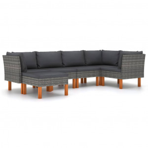 Set mobilier de grădină cu perne, 6 piese, gri, poliratan - Img 1
