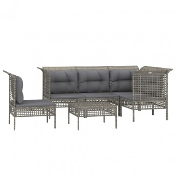 Set mobilier de grădină cu perne, 6 piese, gri, poliratan - Img 3