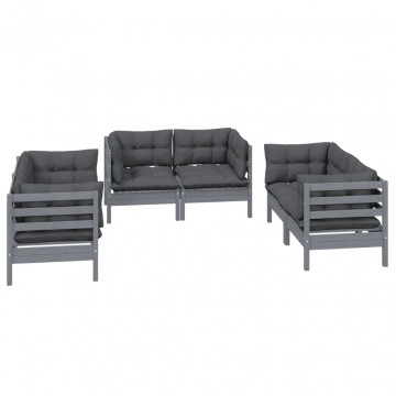 Set mobilier de grădină cu perne, 6 piese, lemn masiv de pin - Img 3