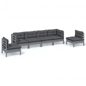 Set mobilier de grădină cu perne, 6 piese, lemn masiv de pin - Img 2